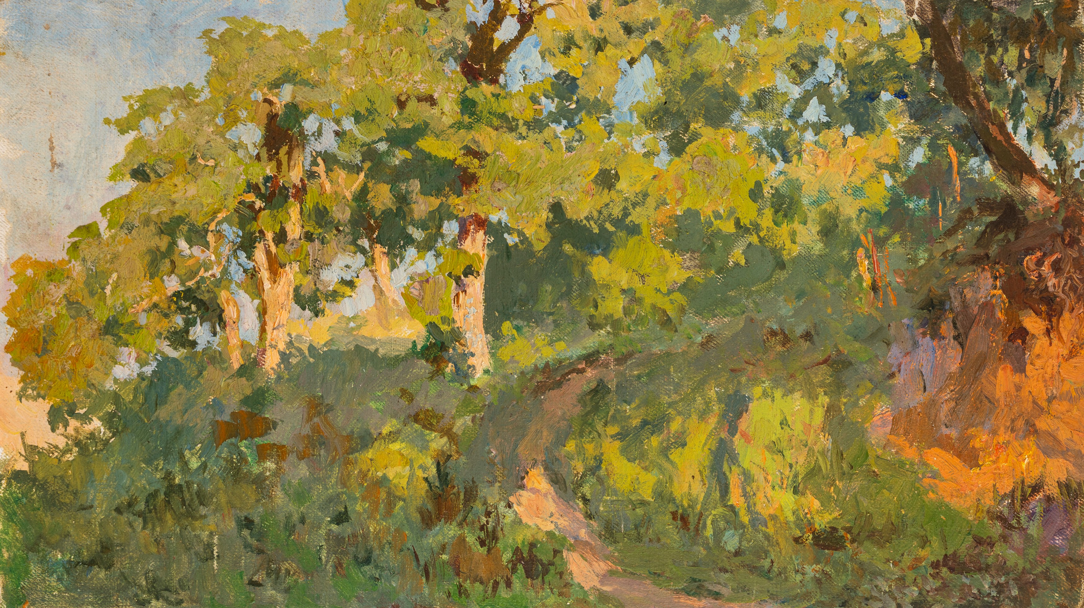 Odoardo Toscani - Paesaggi con sentieri nel bosco, coppia di oli su tela