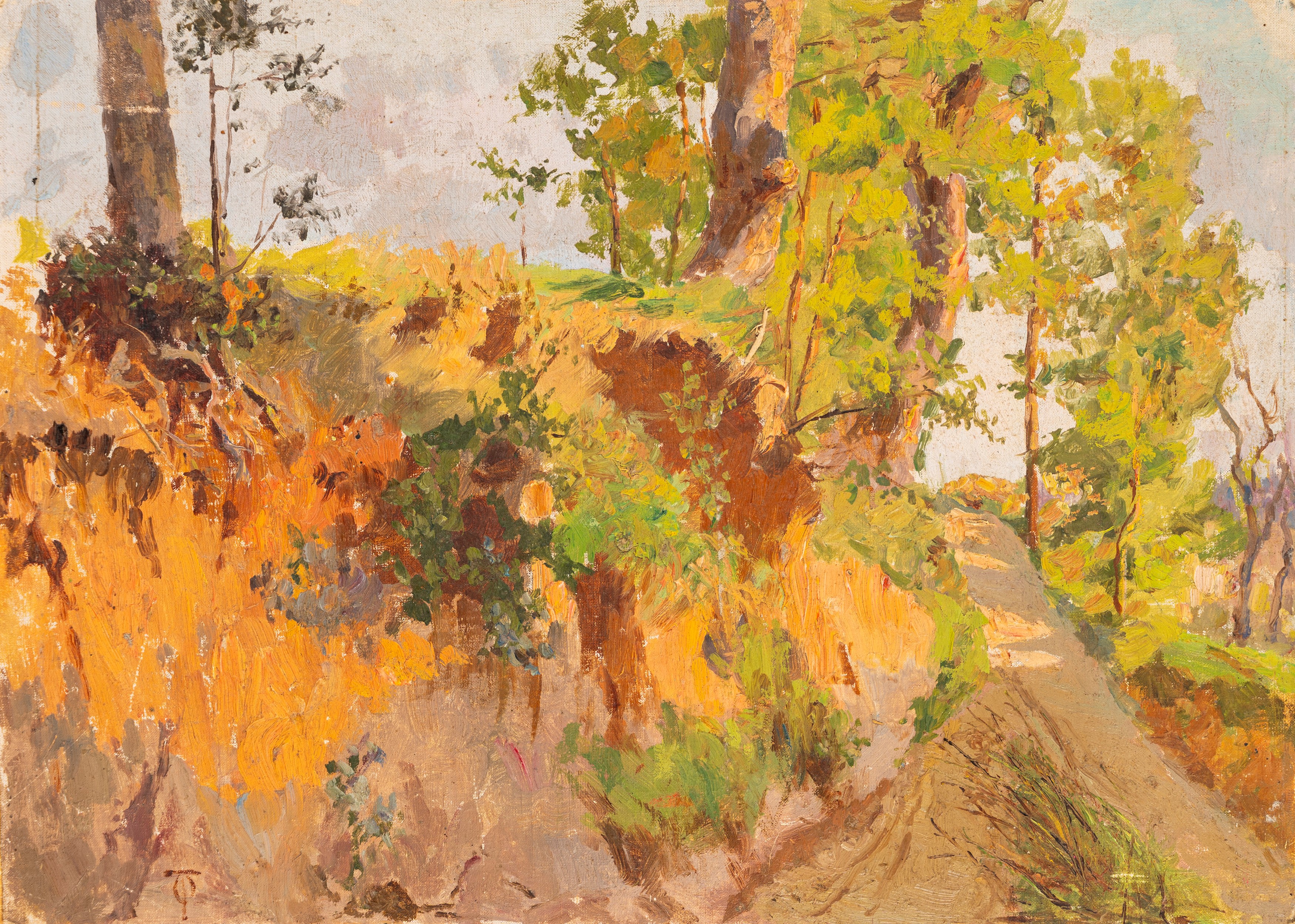 Odoardo Toscani - Paesaggi con strada di campagna e albero (coppia di oli su tela su cartone)