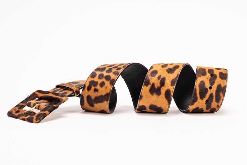 Yves Saint Laurent - Cintura in cavallino maculato con fibbia in metallo dorato