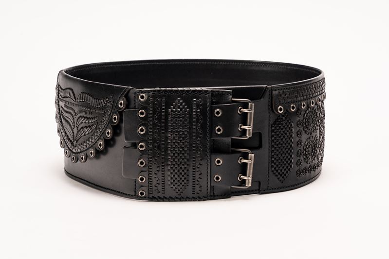 Yves Saint Laurent - Cintura bustier, in pelle nera con dettagli in metallo brunito