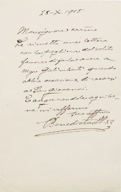 Lettera autografa firmata datata 28 ottobre 1915