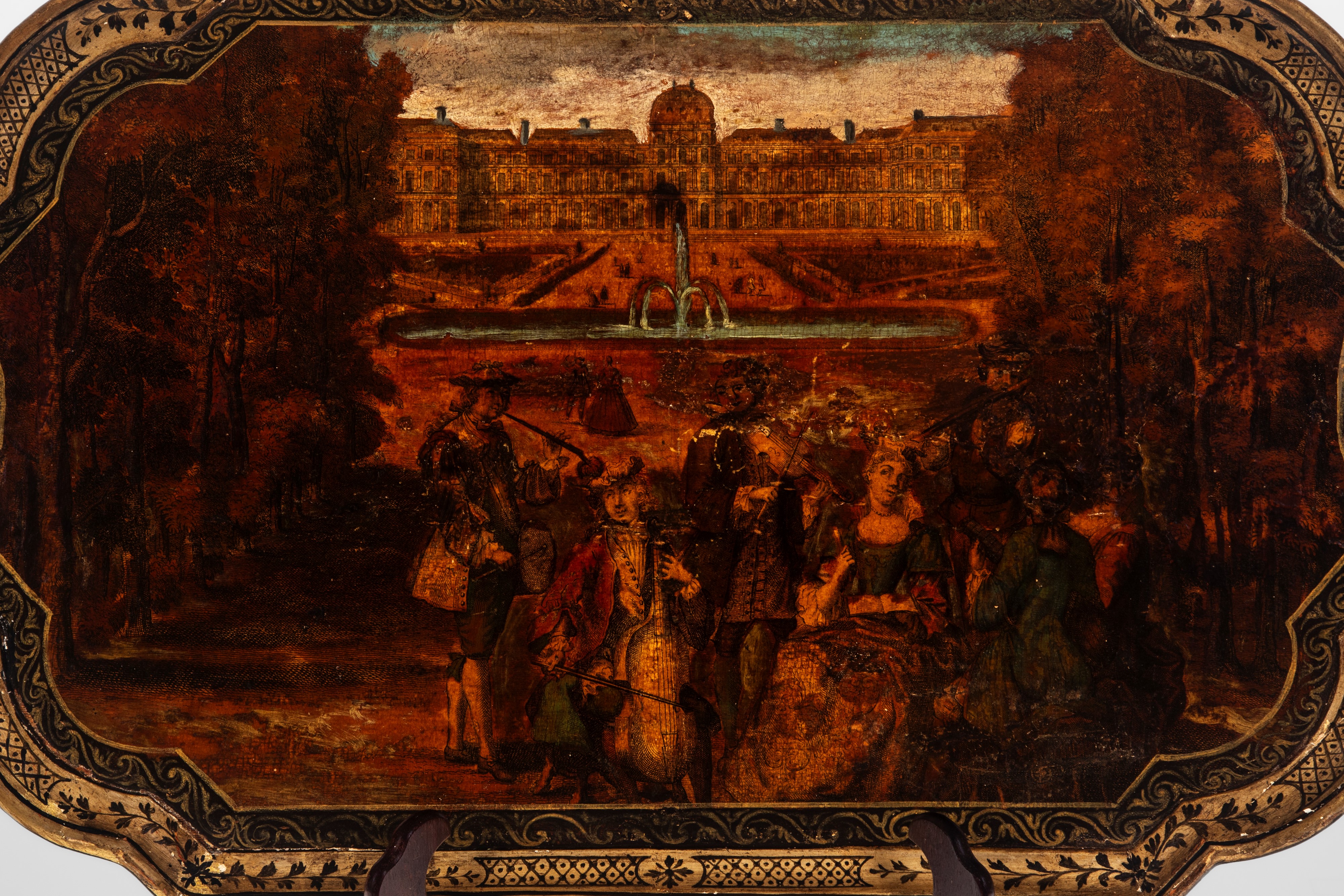 Pietro Accorsi, Coppia di vassoi biansati in legno laccato e dorato in stile “Arte Povera”, Venez...