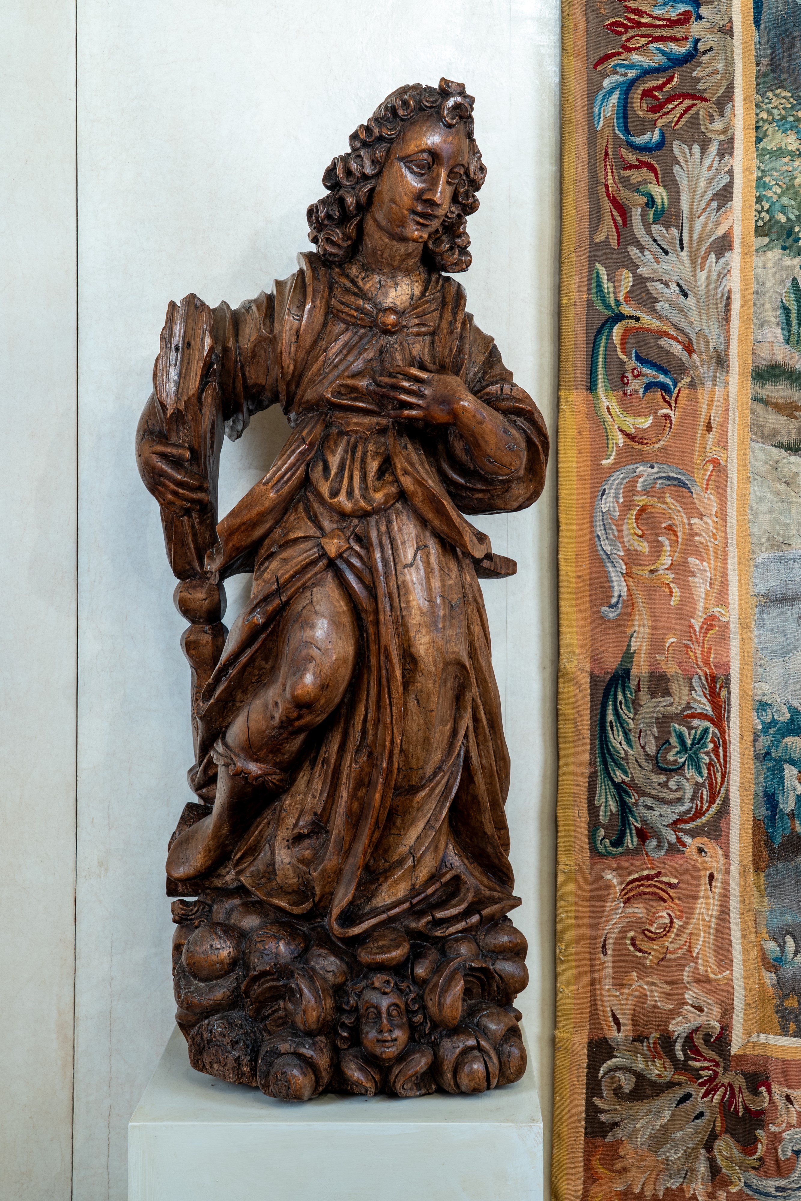 Genova, coppia di angeli, scultura in legno scolpito, secolo XVII