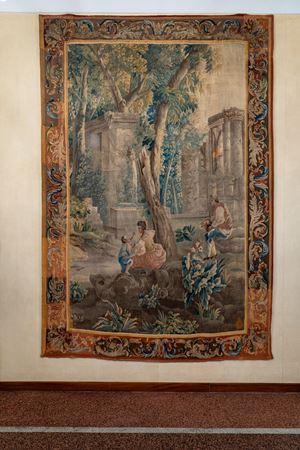Arazzo Aubusson con scena pastorale. Francia, secolo XVIII-XIX.