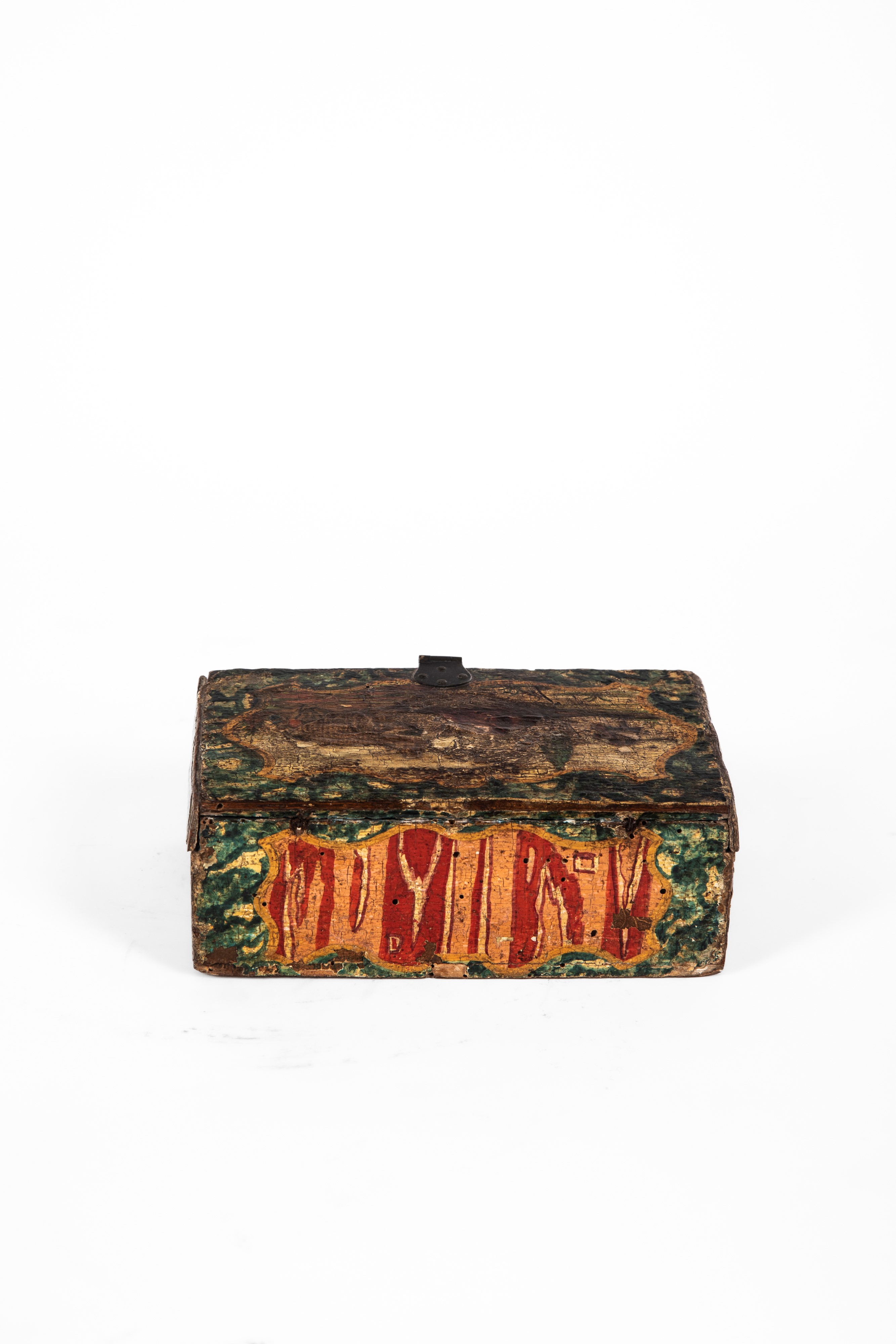 Scatola con coperchio, legno laccato, decorazione a finto marmo verde (Secolo XVIII)
