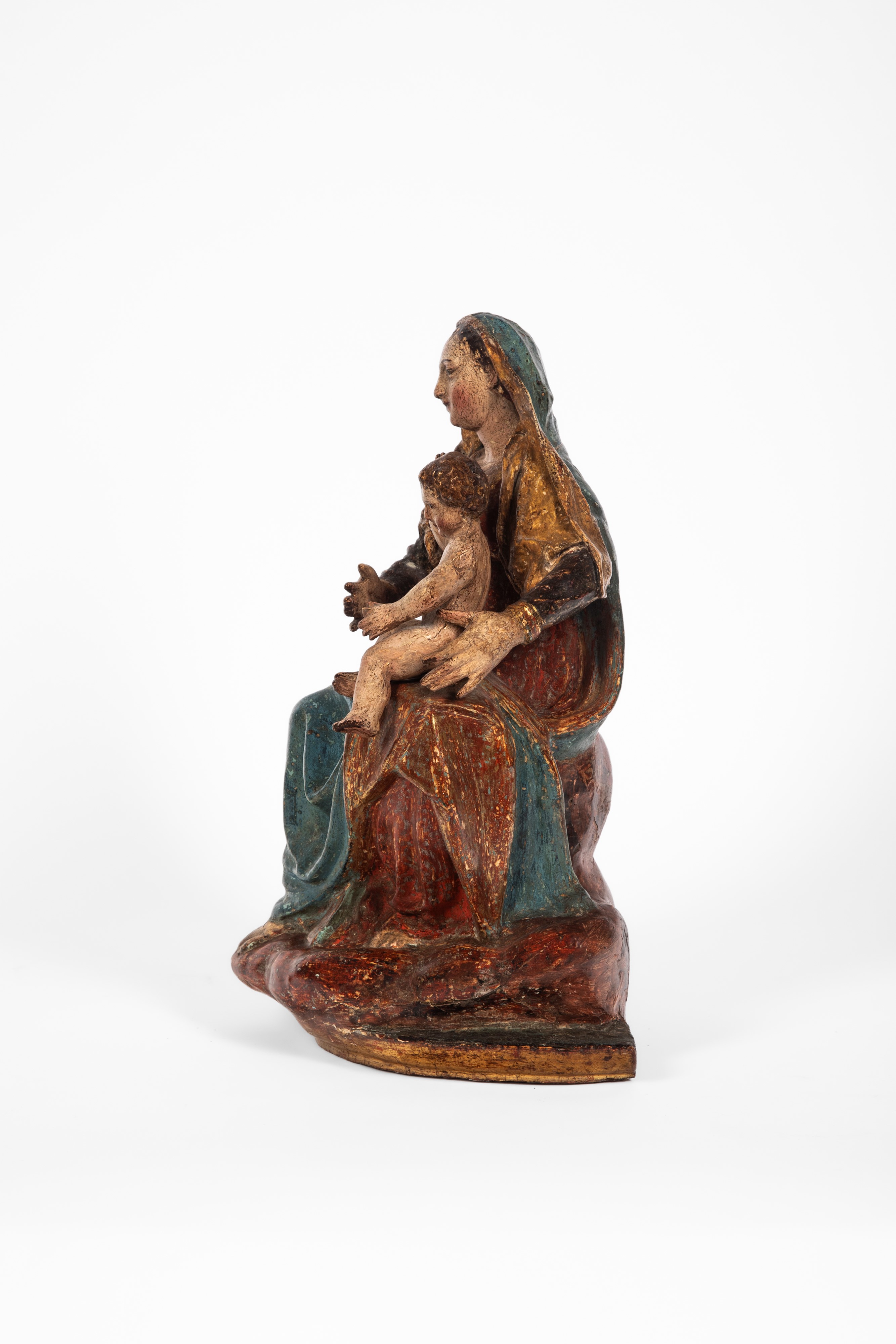 Scuola italiana del XVI secolo, Madonna con Bambino in cartapesta policroma