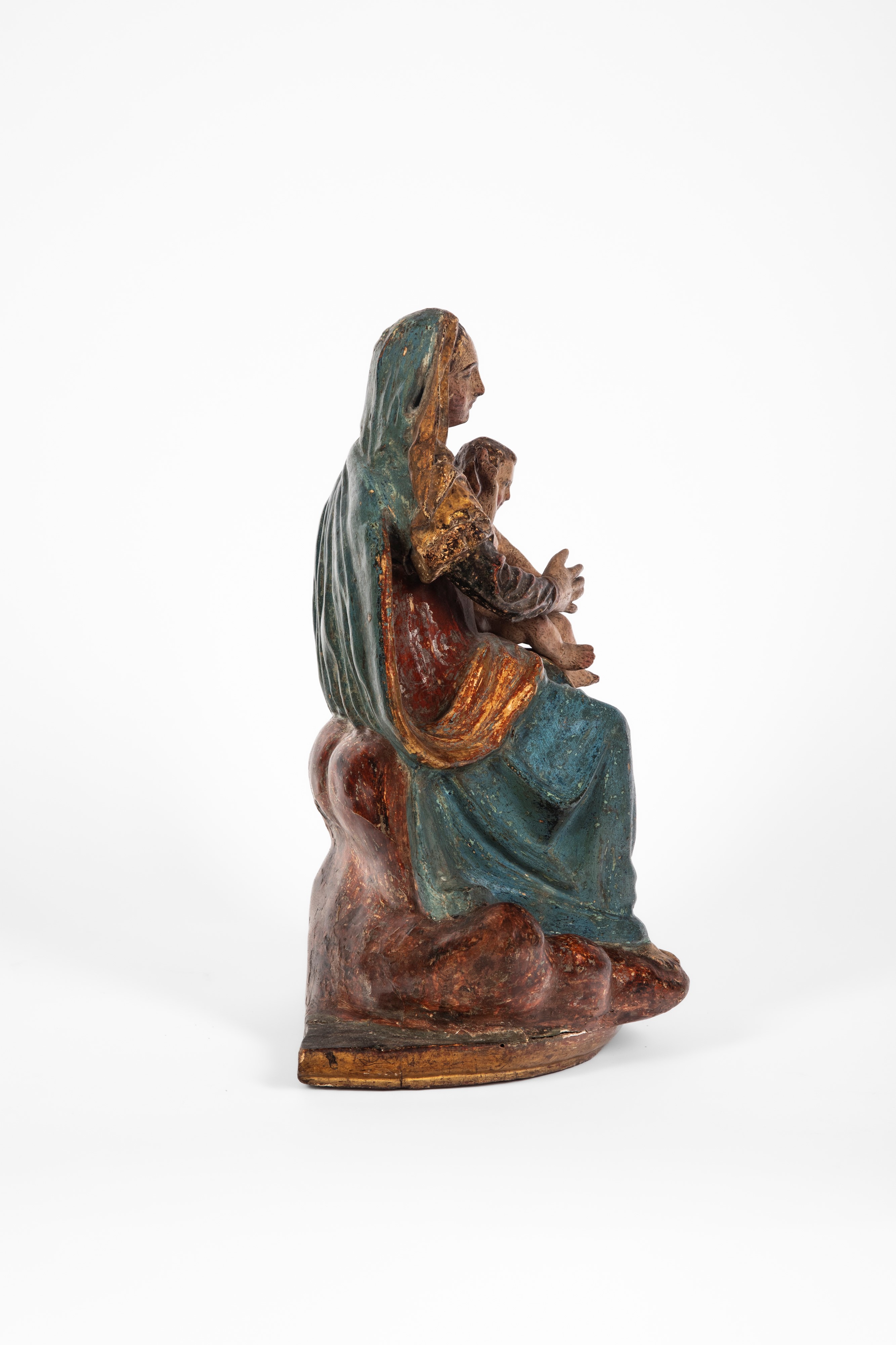 Scuola italiana del XVI secolo, Madonna con Bambino in cartapesta policroma