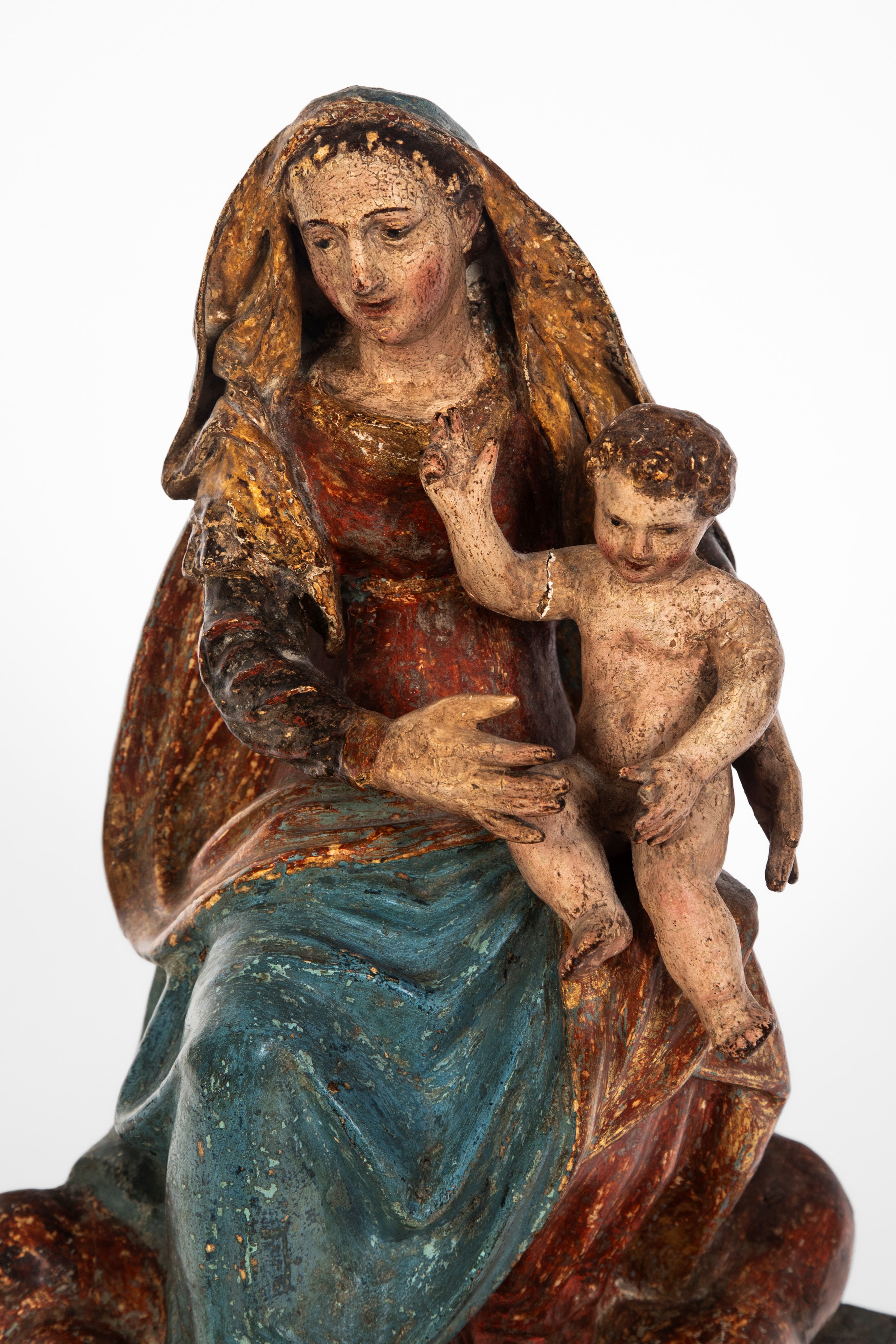 Scuola italiana del XVI secolo, Madonna con Bambino in cartapesta policroma