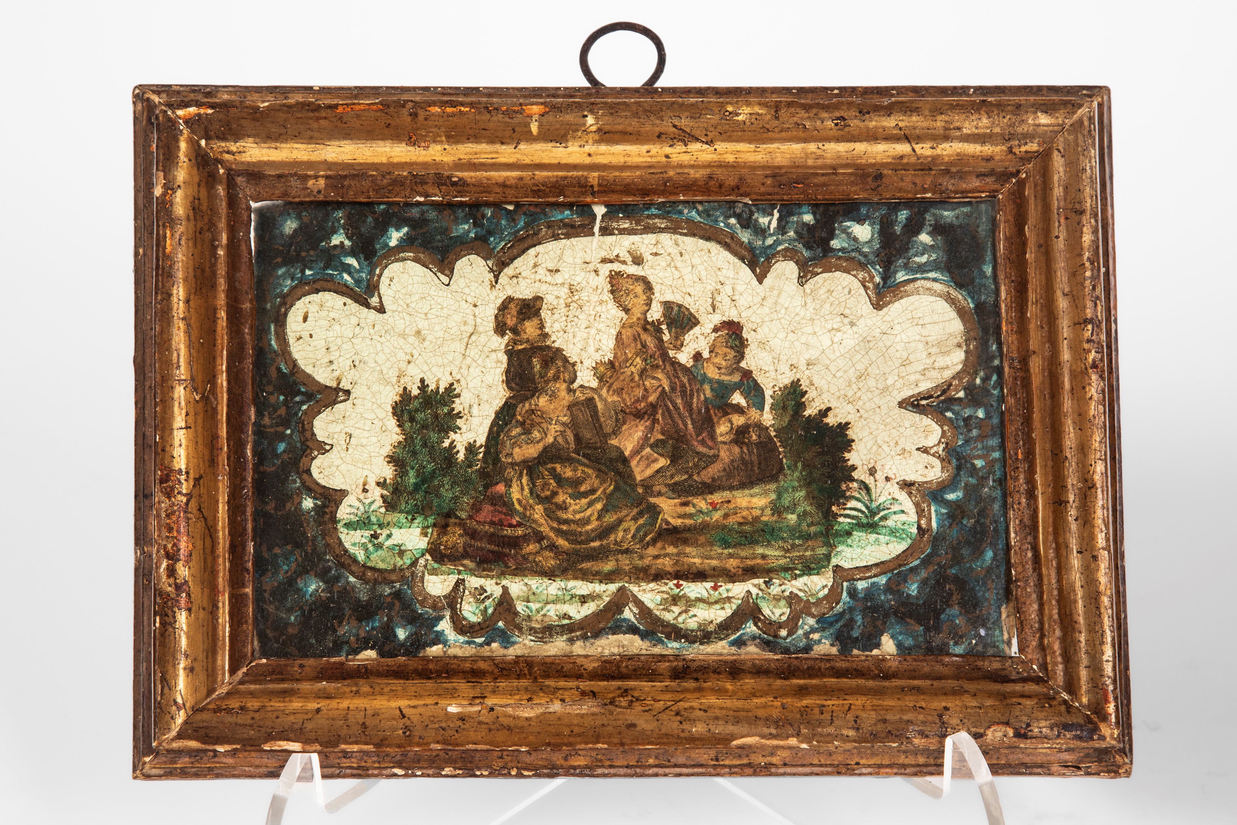 Italia settentrionale, Coppia di quadretti ad “Arte Povera”, cornici in legno dorato, secolo XVII...