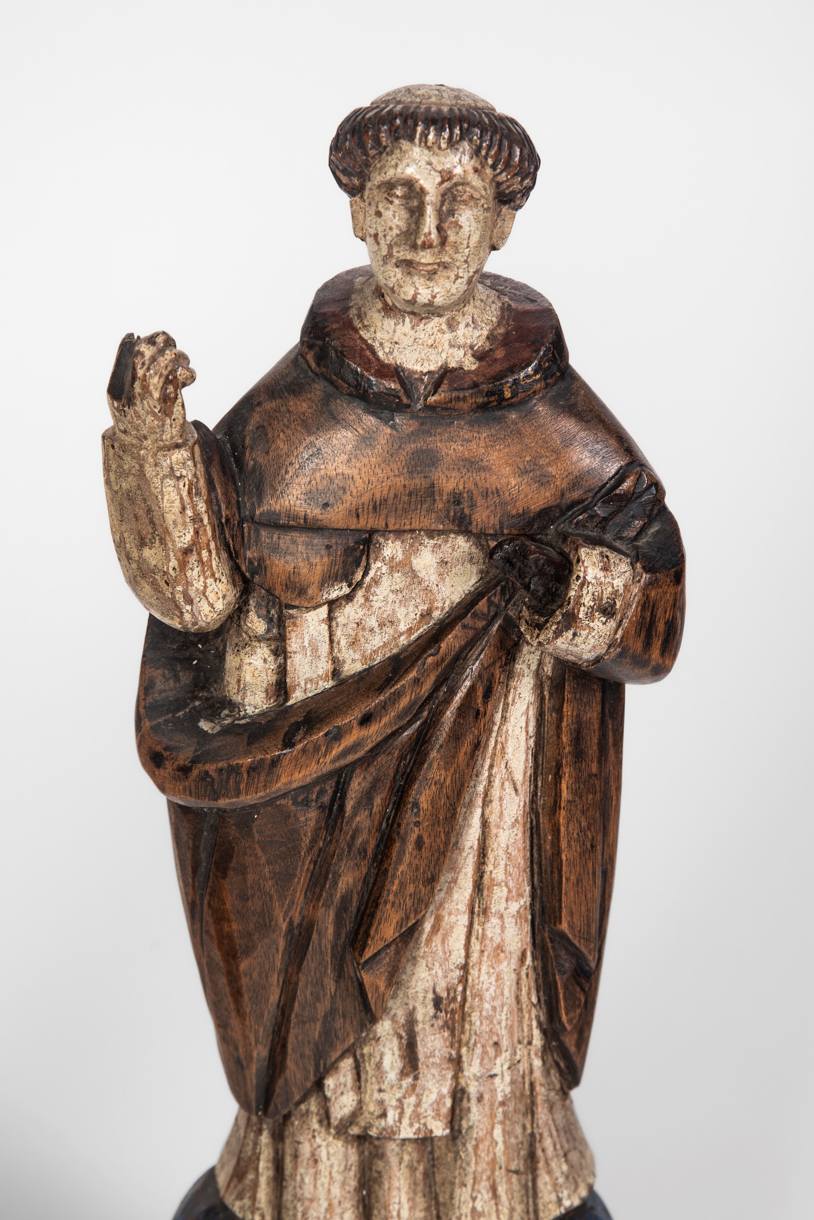 Due figure devozionali, scultura in legno scolpito e dipinto, secolo XVIII