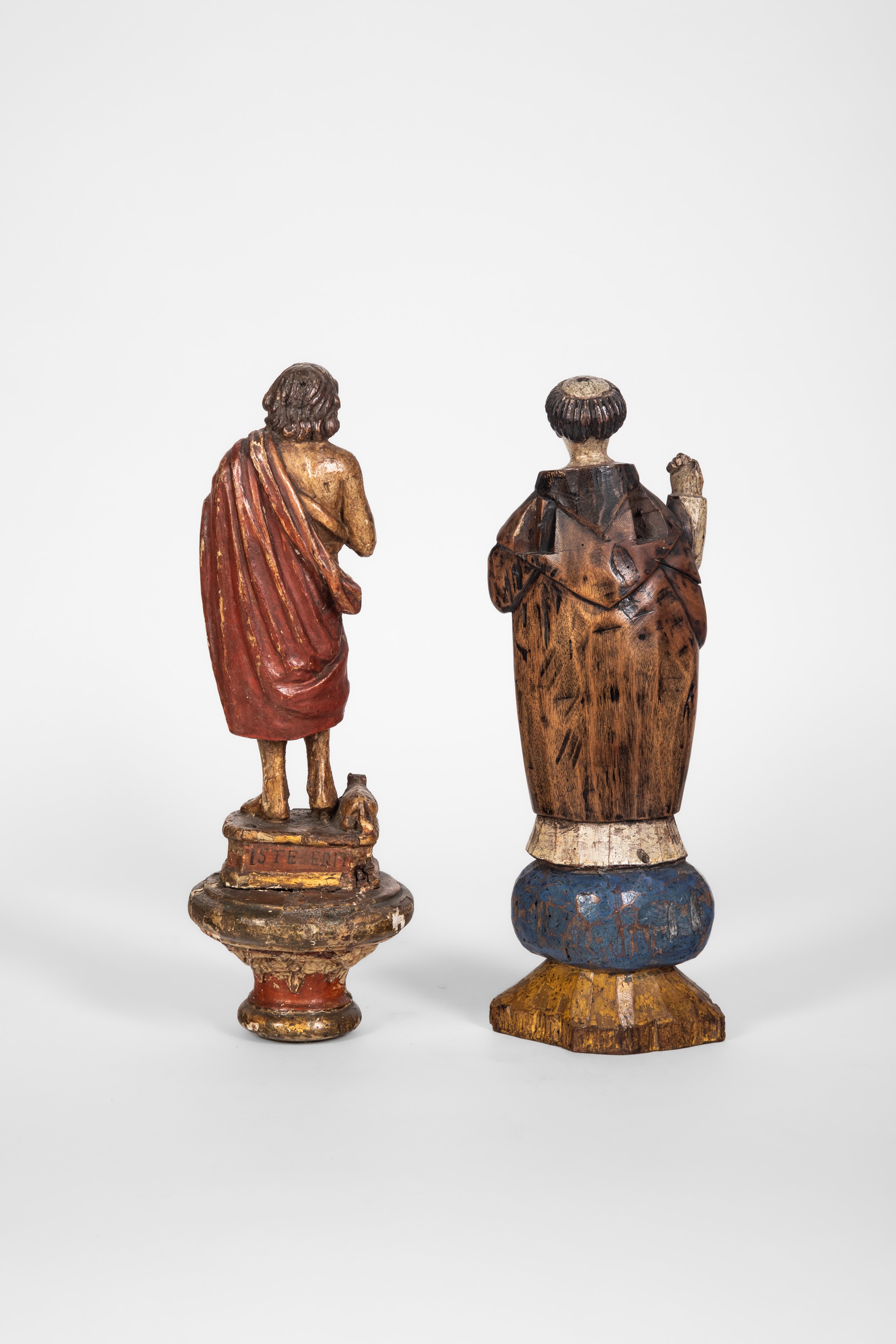 Due figure devozionali, scultura in legno scolpito e dipinto, secolo XVIII