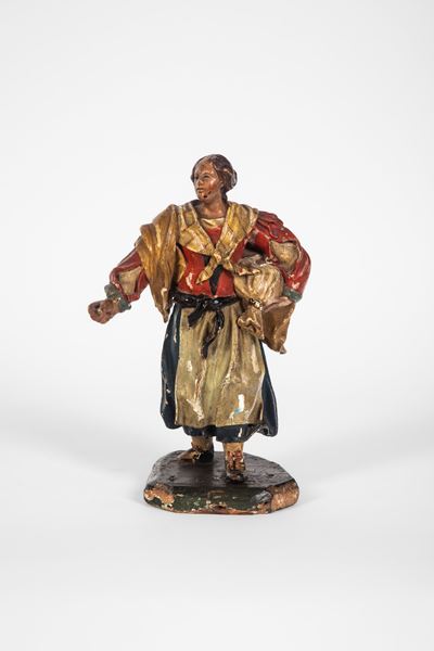 Ambito genovese del XVIII secolo, Figura presepiale in legno policromo