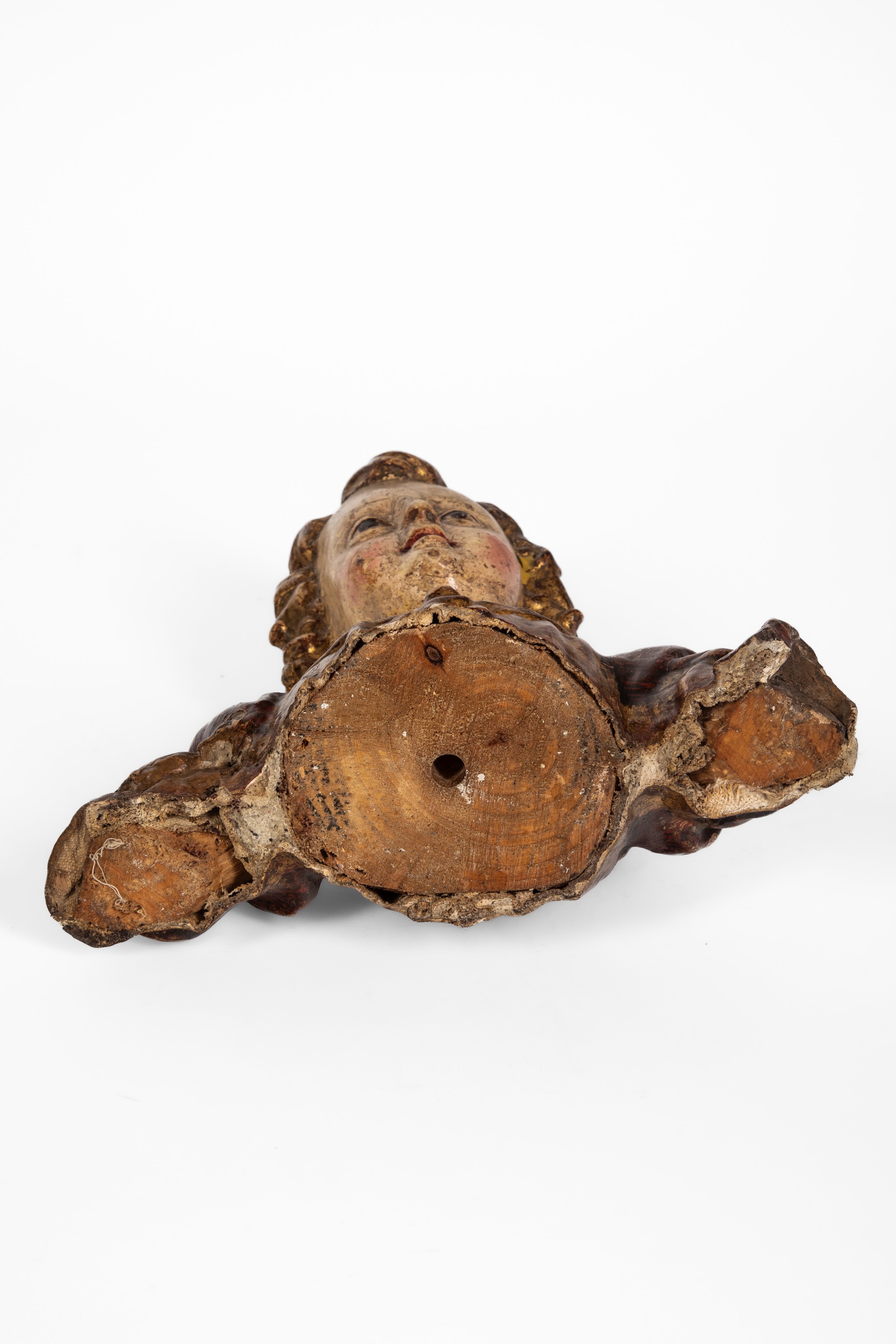 Busto di Angelo, legno e gesso scolpito laccato e dorato, Toscana, XVI secolo