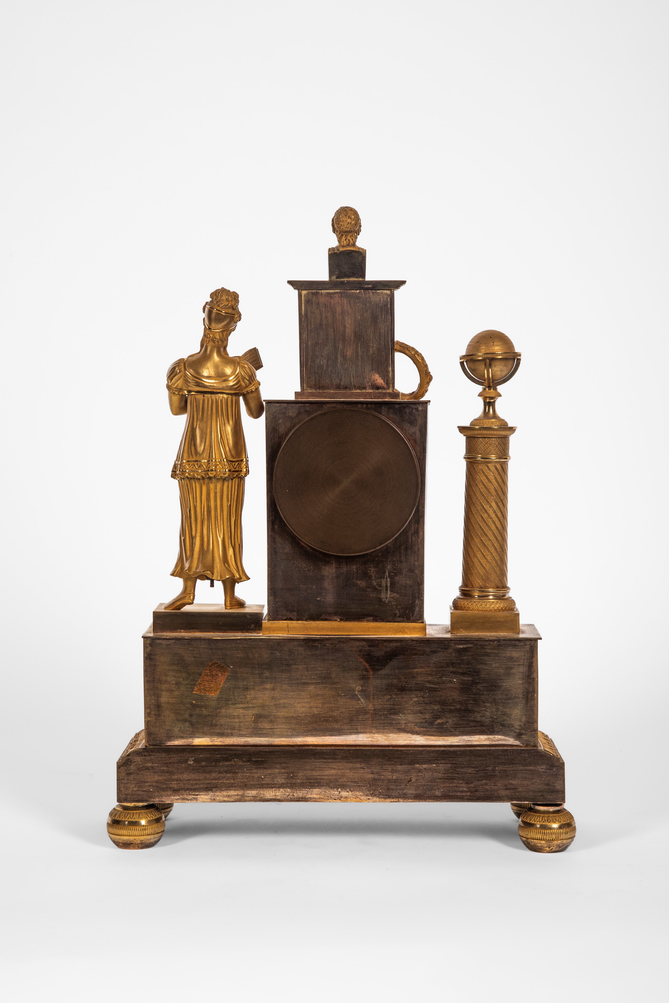 Pendola allegorica delle Scienze, bronzo dorato, Francia, primo quarto XIX secolo
