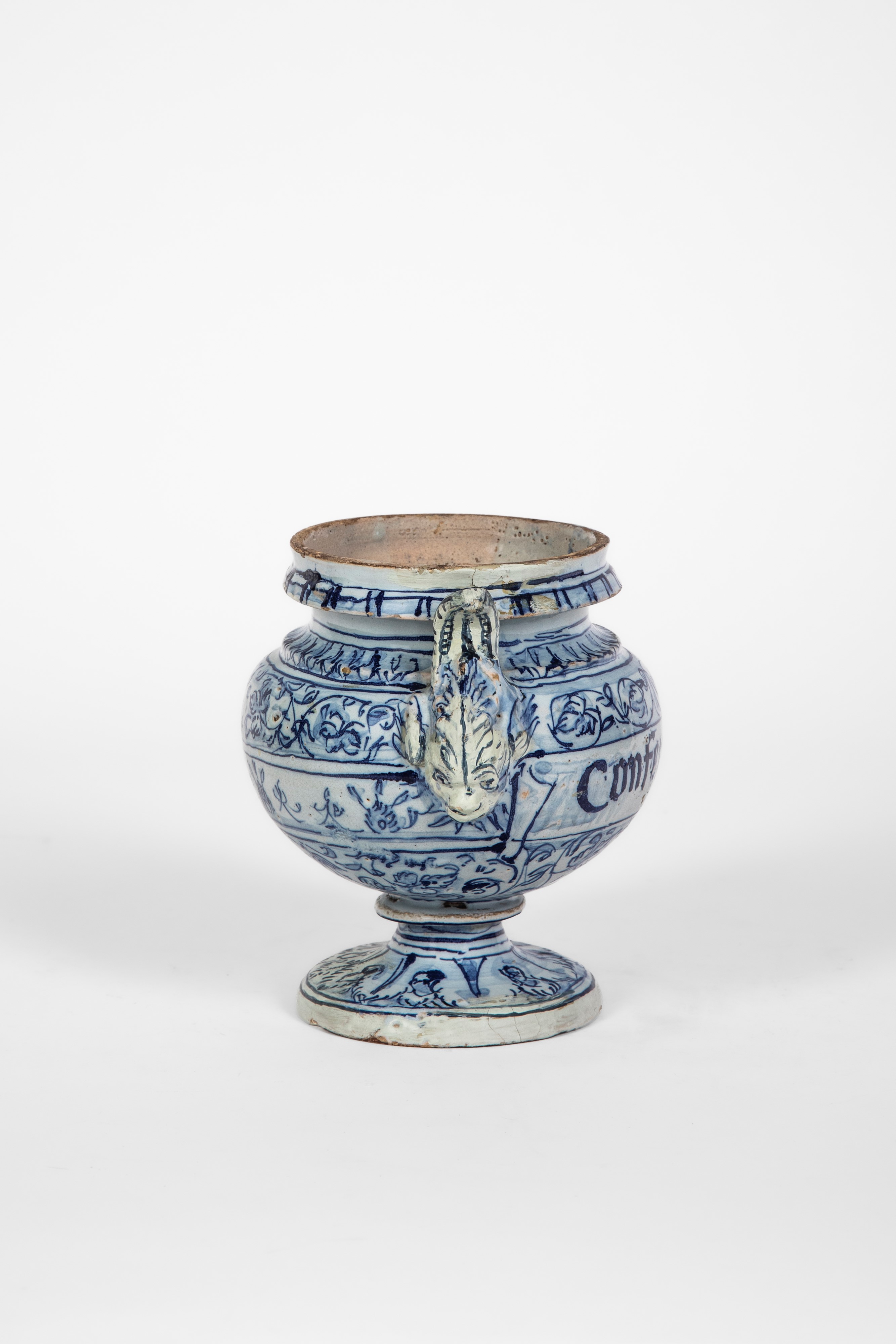 Vaso da elettuari in maiolica bianco-blu, Liguria, seconda metà XVII–XVIII secolo