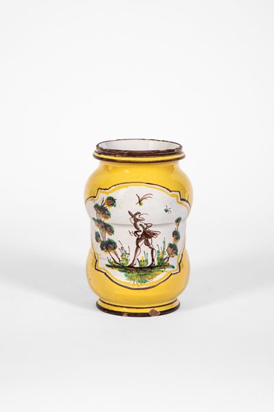 Albarello in maiolica policroma, Liguria, secolo XVIII
