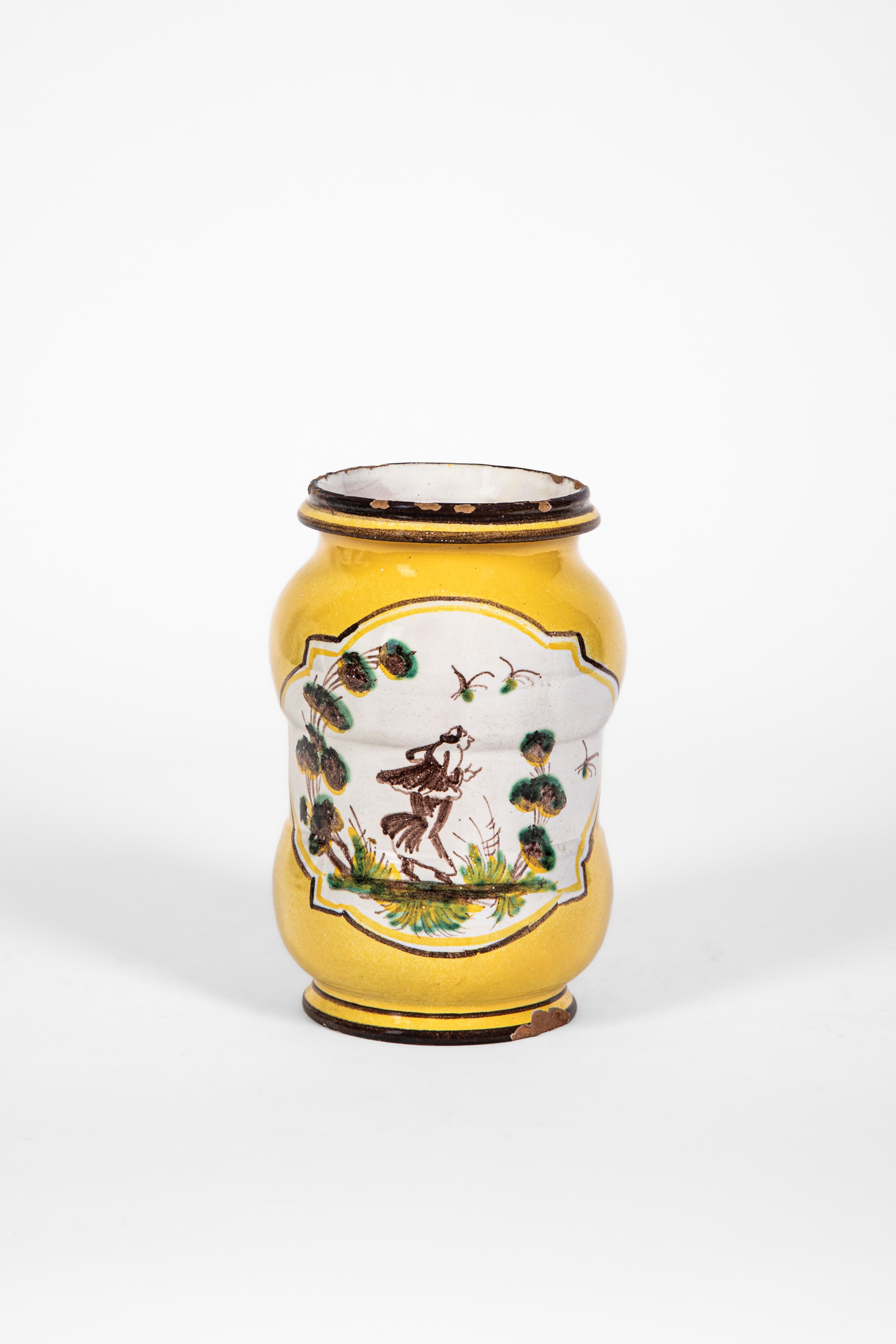 Albarello in maiolica policroma, Liguria, secolo XVIII
