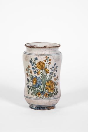 Albarello in maiolica policroma. Secolo XVIII.