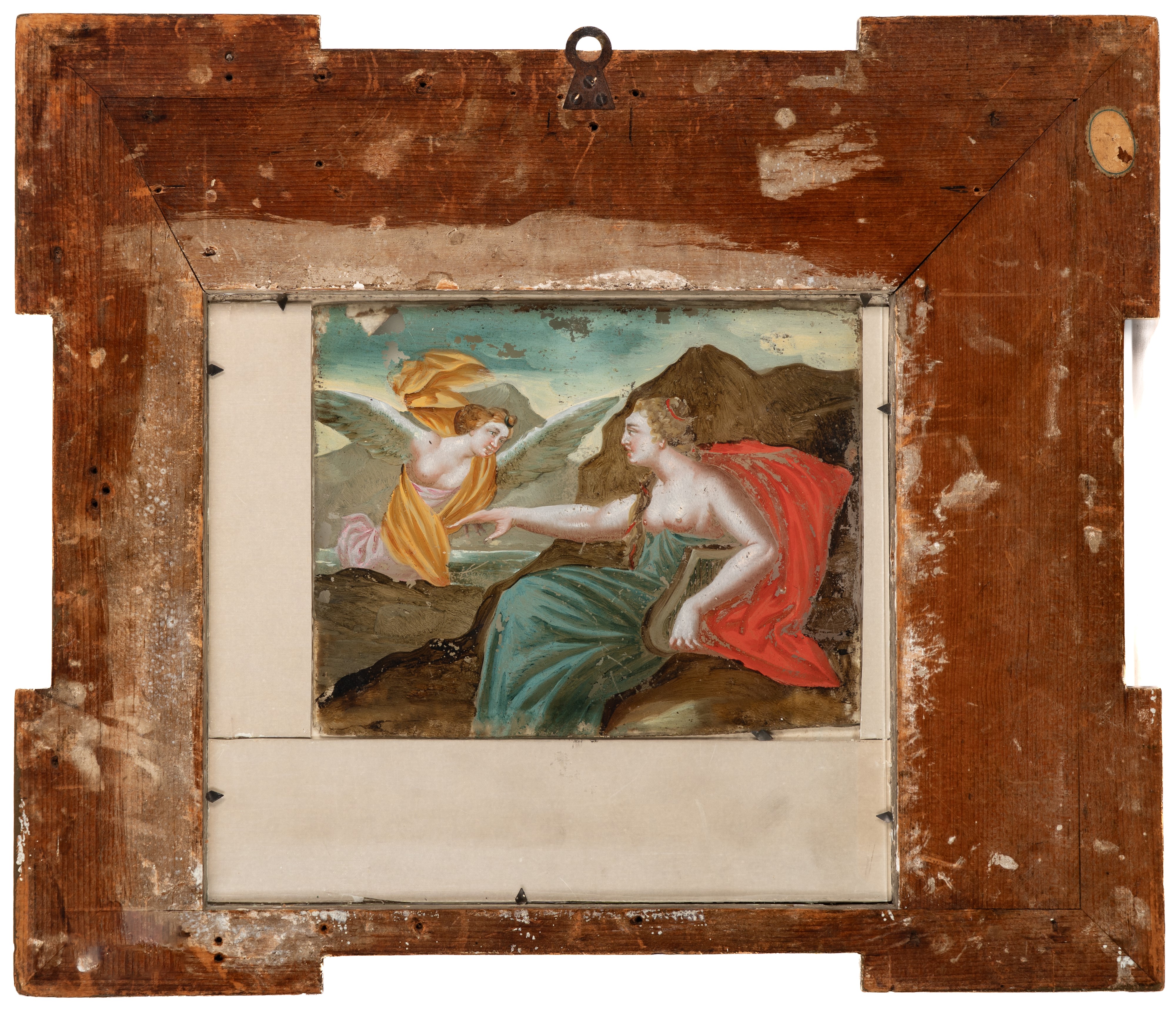 Verre peint (sec. XVIII), Agar e l’angelo, in cornice dorata