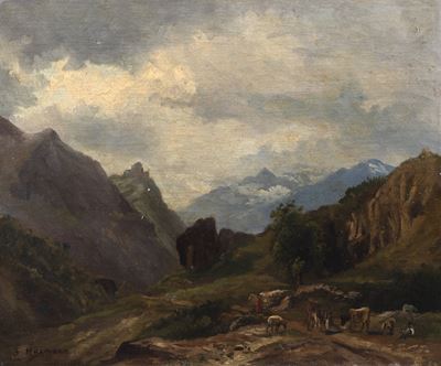 Pascolo alpino, olio su tela