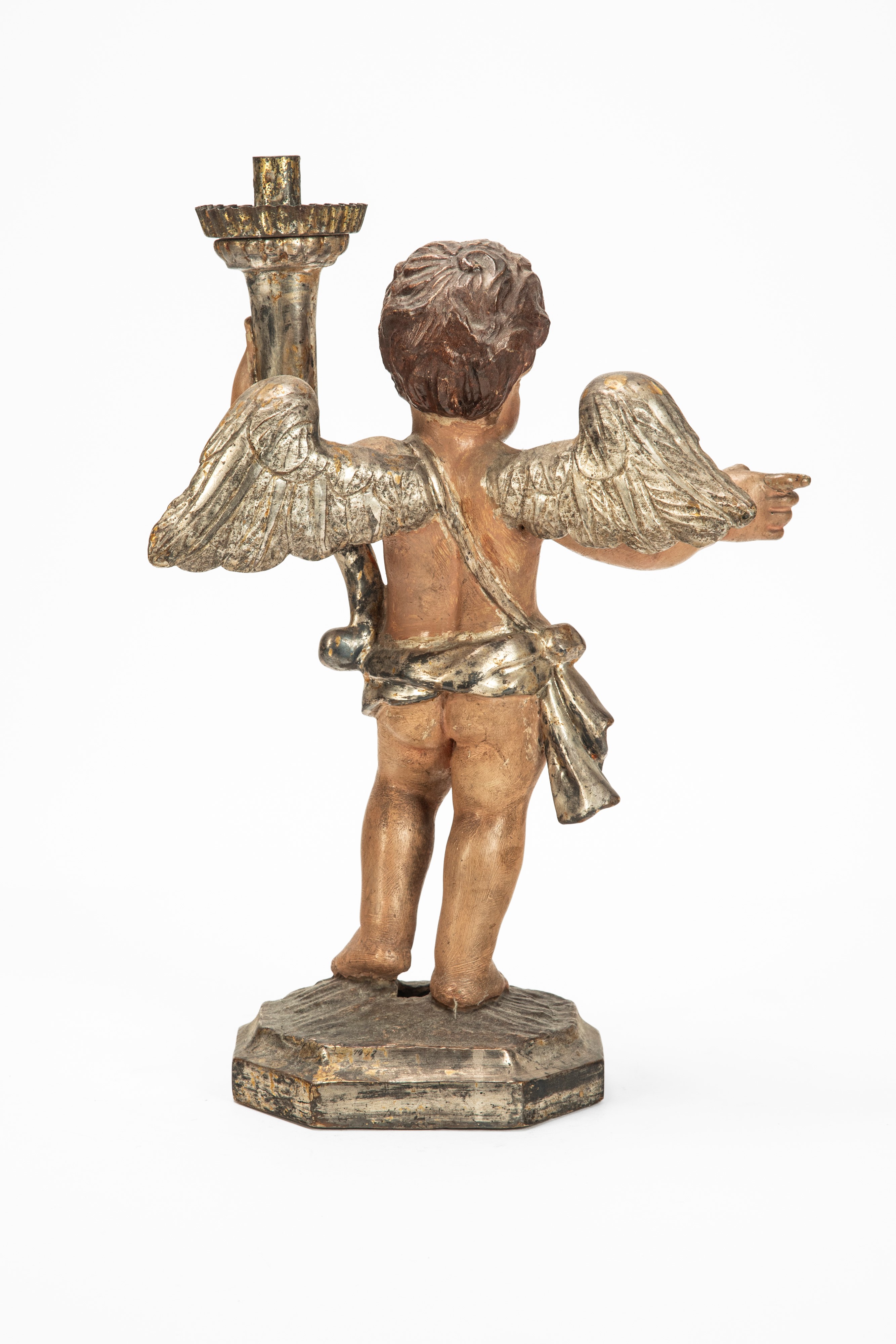 Secolo XIX, Putto reggi torcia in legno scolpito e dipinto