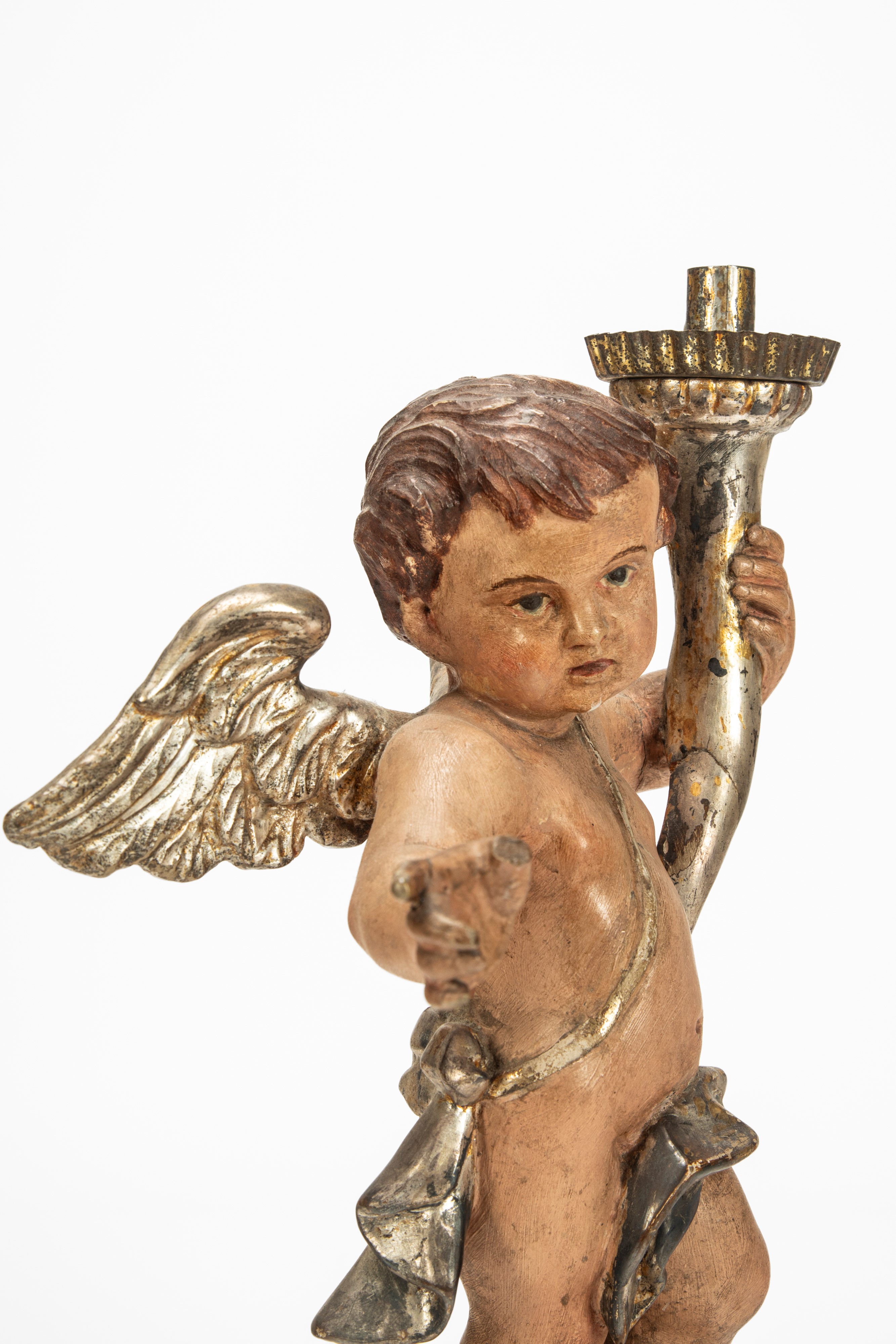 Secolo XIX, Putto reggi torcia in legno scolpito e dipinto