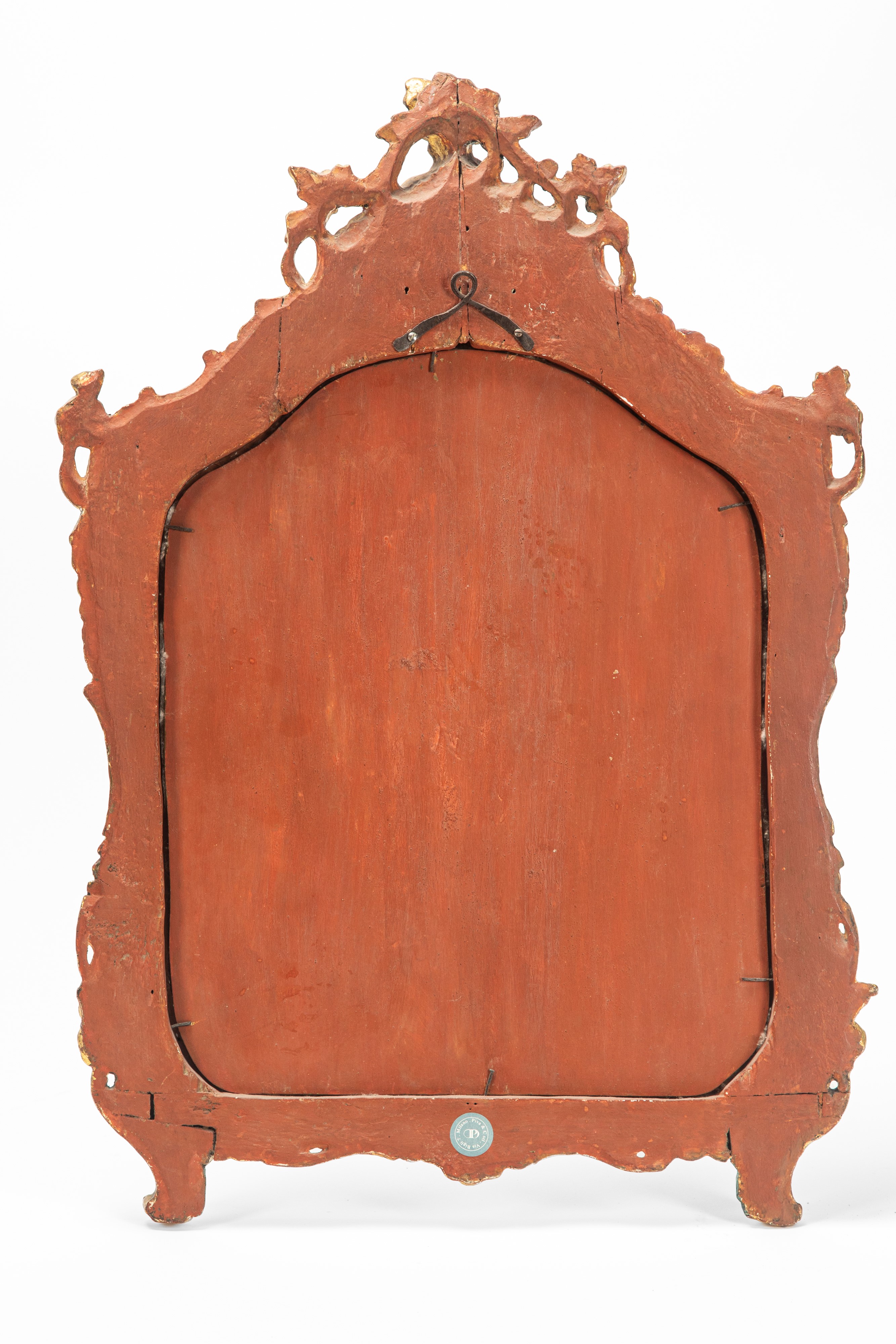 Specchiera veneziana del XVIII secolo, cornice in legno laccato e dorato, fondo verde decorato a ...