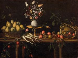 Still life with friuts and flowers