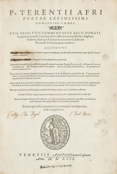 Comoediae omnes. Cum absolutis commentariis Aelii Donati, Guidonis Iuuenalis Cenomani, Petri Mars...