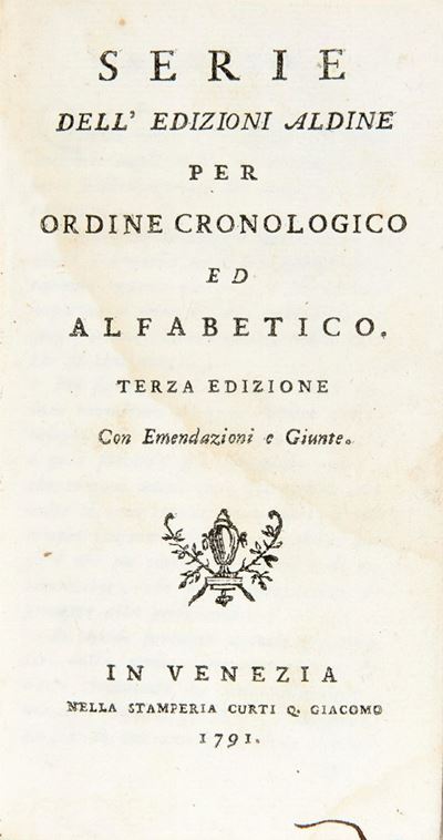 Burgassi, Antonio Cesare - Serie dell'edizioni aldine, terza edizione
