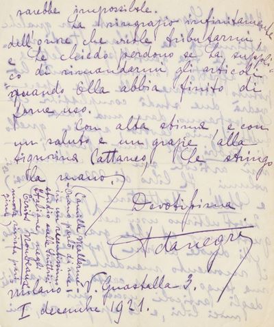 Lettera autografa a Carlo Moncada
