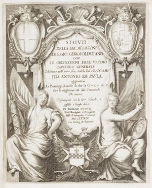 Volume, che contiene li Statuti della Sacra Religione Gerosolimitana