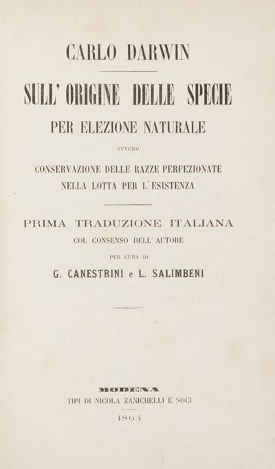 Sulla origine delle specie per elezione naturale, prima edizione italiana