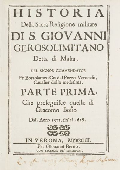 Historia della Sacra Religione militare di S. Giovanni Gerosolimitano, edizione del 1703 e 1715