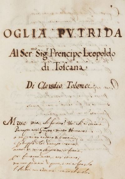 Tolomei, Oglia putrida, manoscritto cartaceo del XVIII secolo