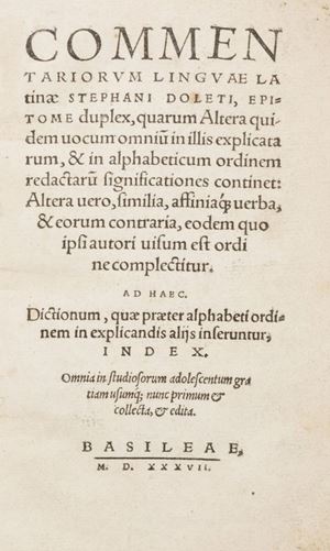 Commentariorum lingua latinae Stephani Doleti, epitome duplex