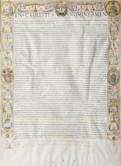 Concessione di privilegi, documento pergamenaceo a stampa con inserti manoscritti, 1582
