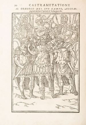 Du Choul, Guillaume - Discorso della religione antica de Romani...Discorso della castrametatione, & disciplina militare...tradotti in toscano da M. Gabriel Simeoni fiorentino. Illustrati di medaglie & figure, tirate de i marmi antichi, quali si trouano à Roma, & nella Francia