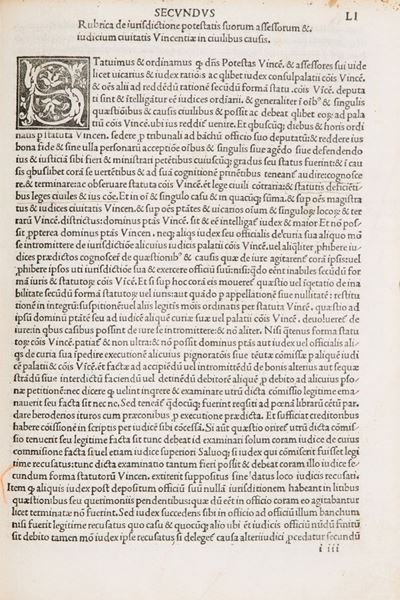 Vicenza, Statuta Vicentiae, prima edizione del 1499