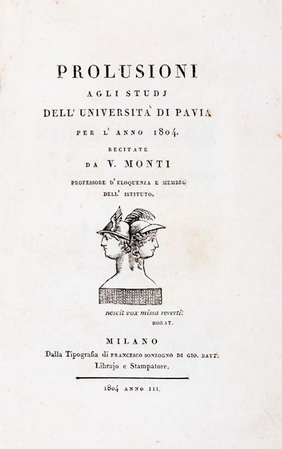 Monti, Prolusione agli studi dell’Università di Pavia per l’anno 1804, Edizione originale