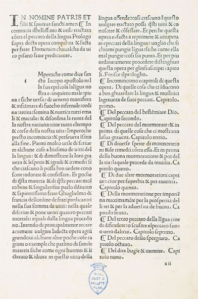 Cavalca, Pungi lingua - Edizione del 1490