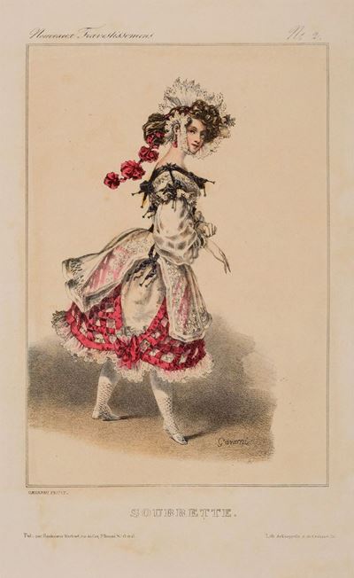 Gavarni, Nouveaux travestissements pour le théâtre et pour le bal, suite di 42 tavole litografich...