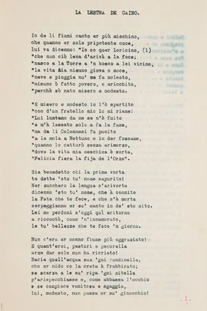 Augusto Sindici (Roma 1839 - 1921) scrisse molte opere in dialetto romanesco, per le quali fu ammirato da Gabriele D'Annunzio che stese la lettera-prefazione di "Quattordici leggende delle campagna romana" (1902). Partecipò alle guerre del Risorgimento come ufficiale di cavalleria e in seguito cominciò a pubblicare le sue poesie. Si ricordano in particolar modo quelle rievocanti la vita e le leggende dell'Agro romano: "Campagna romana" (1896) e "Ore calde" (1906). Il manoscritto contiene: "La lestra de Caino"; "Cose vecchie"; "Cose nove"; "A torre del padiglione"; "Spiaggia spiaggia"; "Ottobre"; "A Fiumicino"; "A Santa Bibbiana"; "Le strade de la campagna romana", da "Rivista d'Italia", anno VIII, gennaio 1904; "Giacomella", da "Il Giorno" del 23 settembre 1900; "Li urtimi de Galeria"; "La carosa a Oriolo romano". Poesie varie in dialetto romanesco