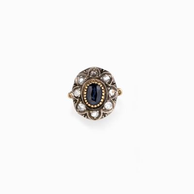Anello D'epoca in Oro, Argento e Zaffiro