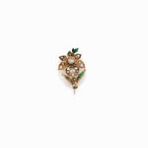  - SPILLA IN ORO E DIAMANTI, FINE SEC XIX
r