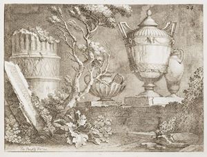 Prima edizione rara degli ornati di Panfili, pregevole antologia di un incisore barocco bolognese celebre e reputato. Il Panfili (1723-1812) la produsse ad uso di giovani disegnatori; marchigiano di nascita, dopo aver lavorato a Fermo per la Sala dell'Aquila nel Palazzo dei Priori si stabilì a Bologna nel 1767, dove lavorò principalmente come incisore per lo stampatore Petronio Della Volpe (1721-1794). Frammenti di ornati per li giovani principianti nel disegno