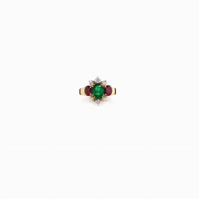 Anello in Smeraldo e Rubini in Oro Giall