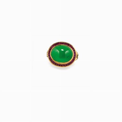 Anello in Giada e Rubini in Oro Giallo C