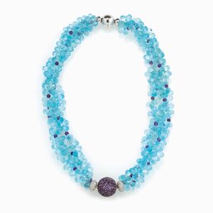 COLLANA IN TOPAZI AZZURRI, DIAMANTI E AM