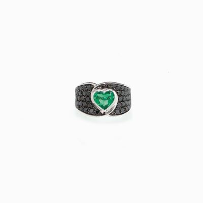 Anello in Smeraldo e Diamanti Neri in Or